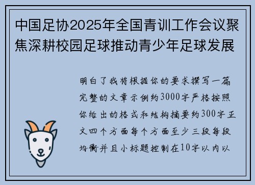 中国足协2025年全国青训工作会议聚焦深耕校园足球推动青少年足球发展